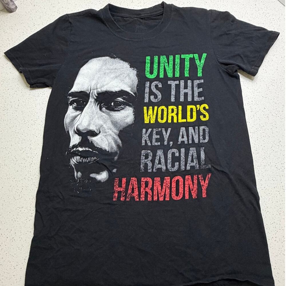 Y2K Bob Marley Unity Is The Worlds Key & Racial Harmony Zion Rootswear T-Shirt S